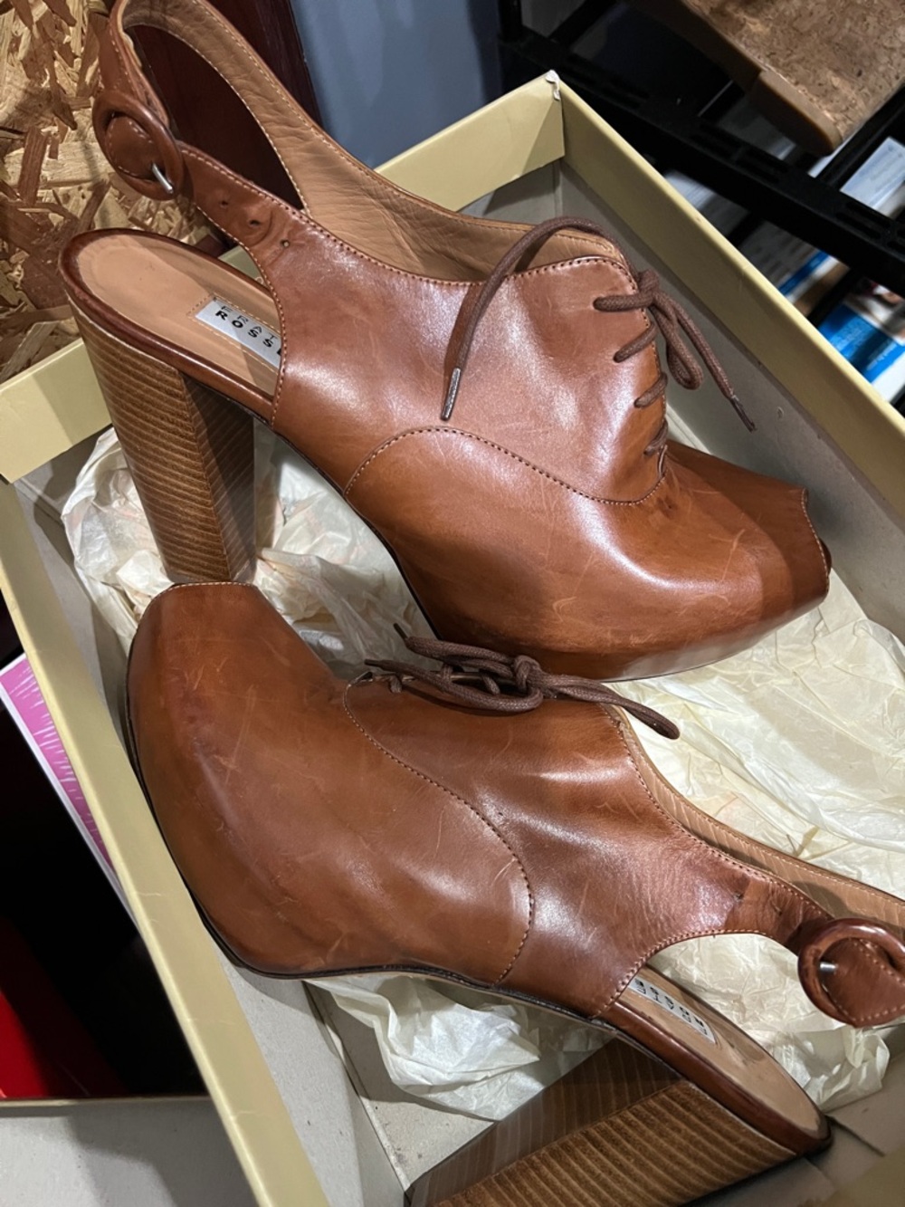 Fratelli Rossetti Cognac Brown Lace-Up Slingback Heels
